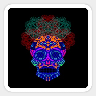 ñanduti night light ecopop skeleton catrina head in street graffiti style art Sticker